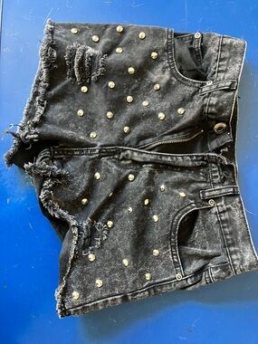 Studded Black Distressed Women's Jean Shorts